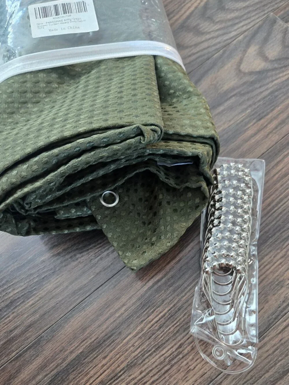 Traditional Style Woven Polyester Forest Green Shower Curtain w/ Hooks NWT